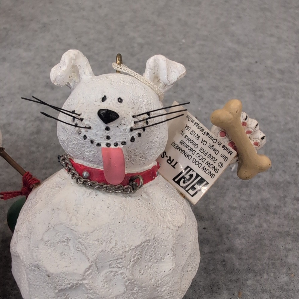 FIGI Graphics Snow Dog Christmas Ornament 2000 TR-SFK-51 White Dog Bone Boxed - Picture 3 of 5
